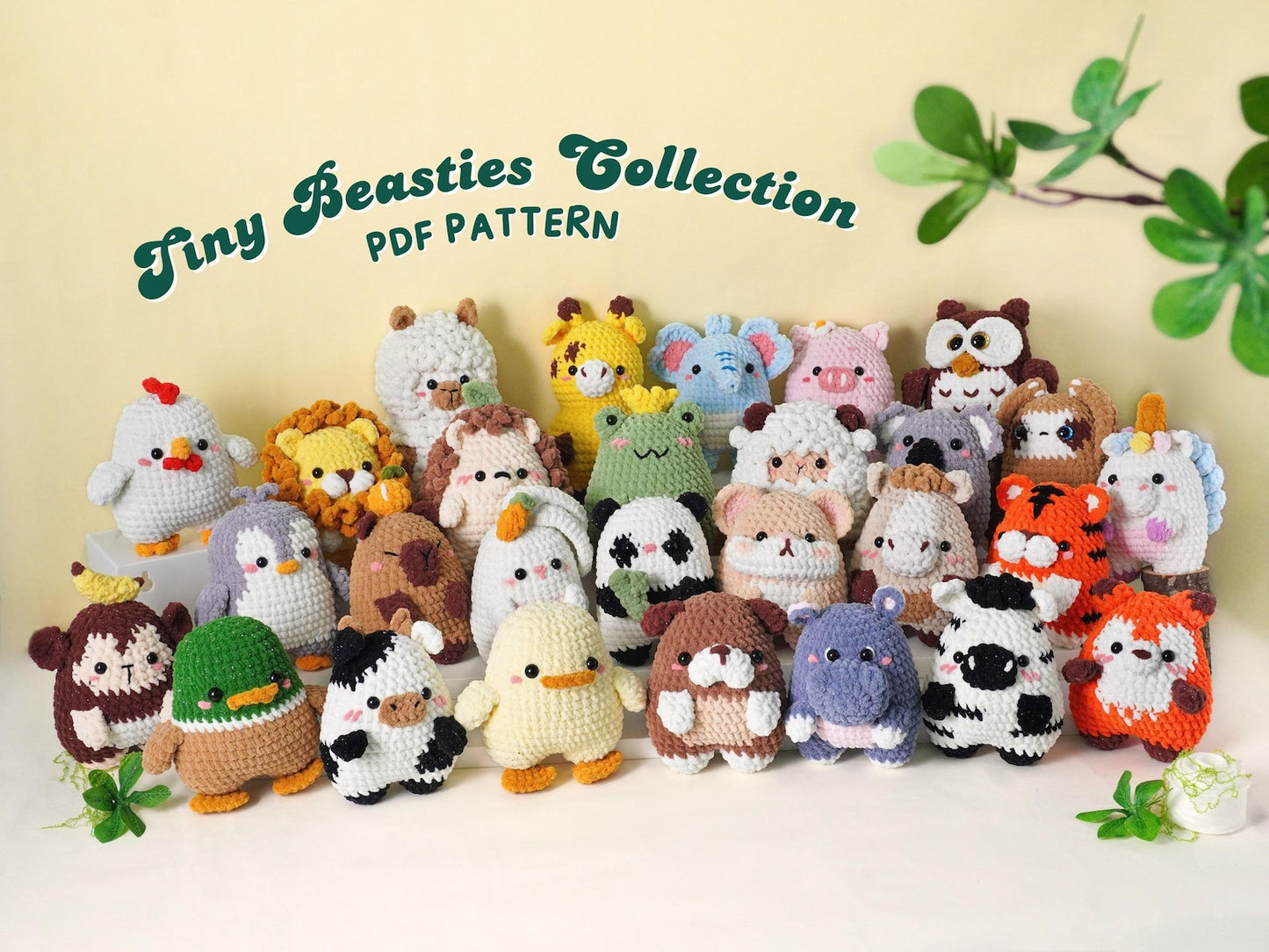 28-in-1 Tiny Beasties Crochet Patterns You’ll Love | Cute Animal Collection – Lion, Panda, Owl, Unicorn, Giraffe, Dog & More!